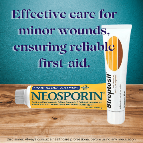 Text graphic showing a tube of ointment with tagline "Effective care for minor wounds, ensuring reliable healing"